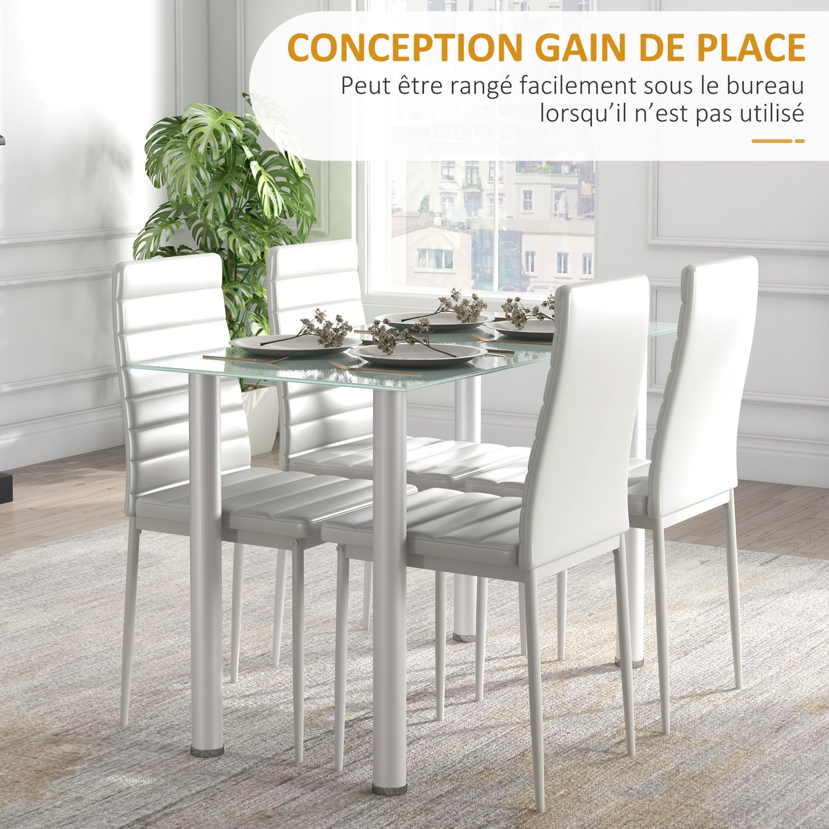 Ensemble de table à manger Acier Blanc blanc, HOMCOM