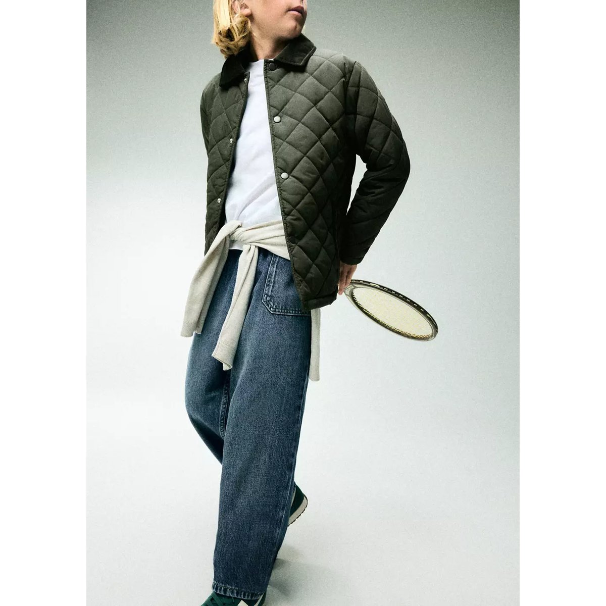 Quilted jacket with corduroy collar kaki, MANGO KIDS