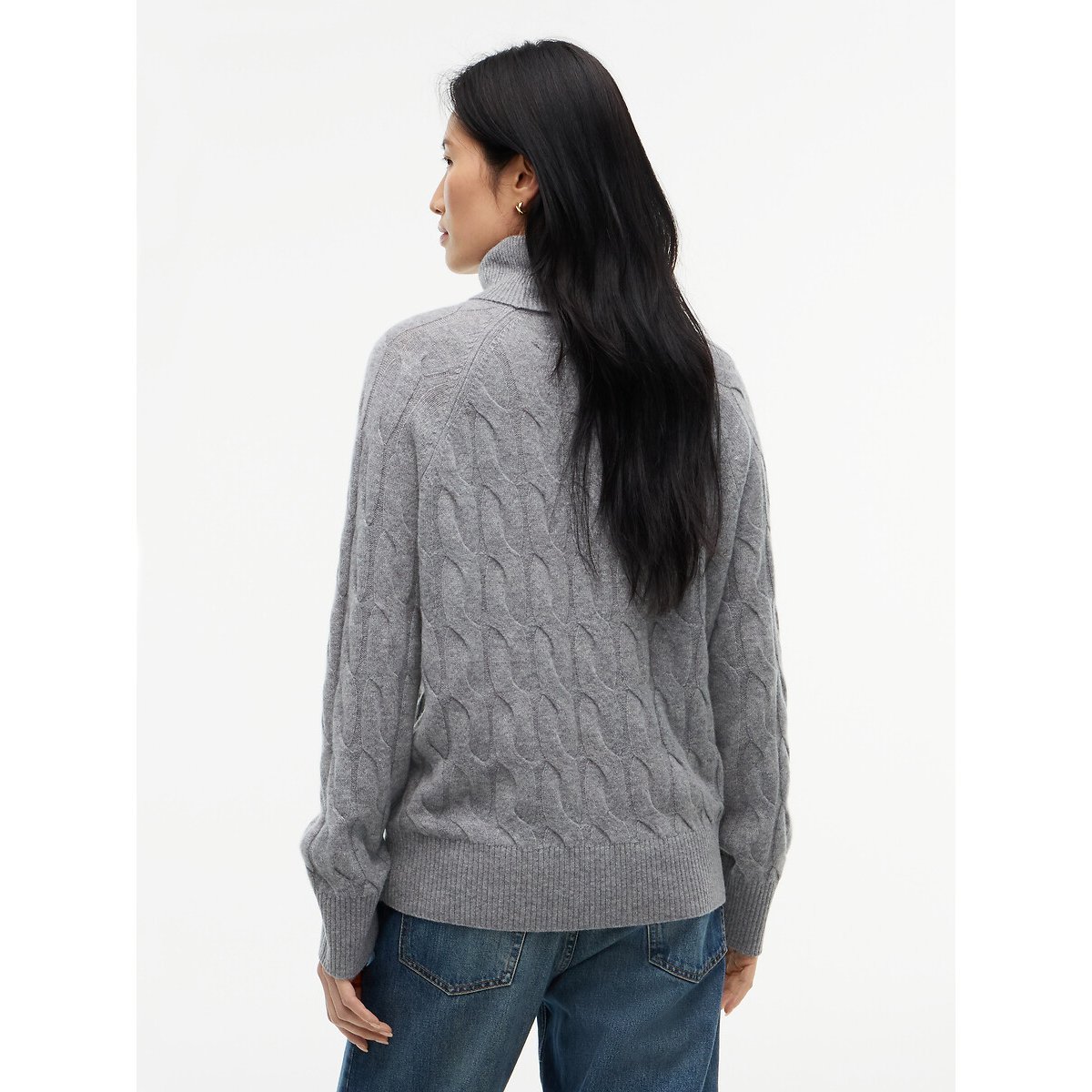 Pull torsadé à col roulé en laine gris chiné, TOMMY HILFIGER