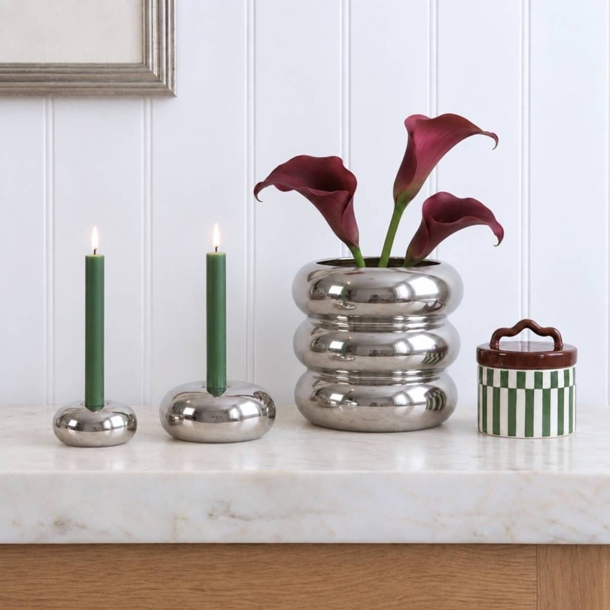 Set de 2 bougeoirs en céramique gris, ORNAMI