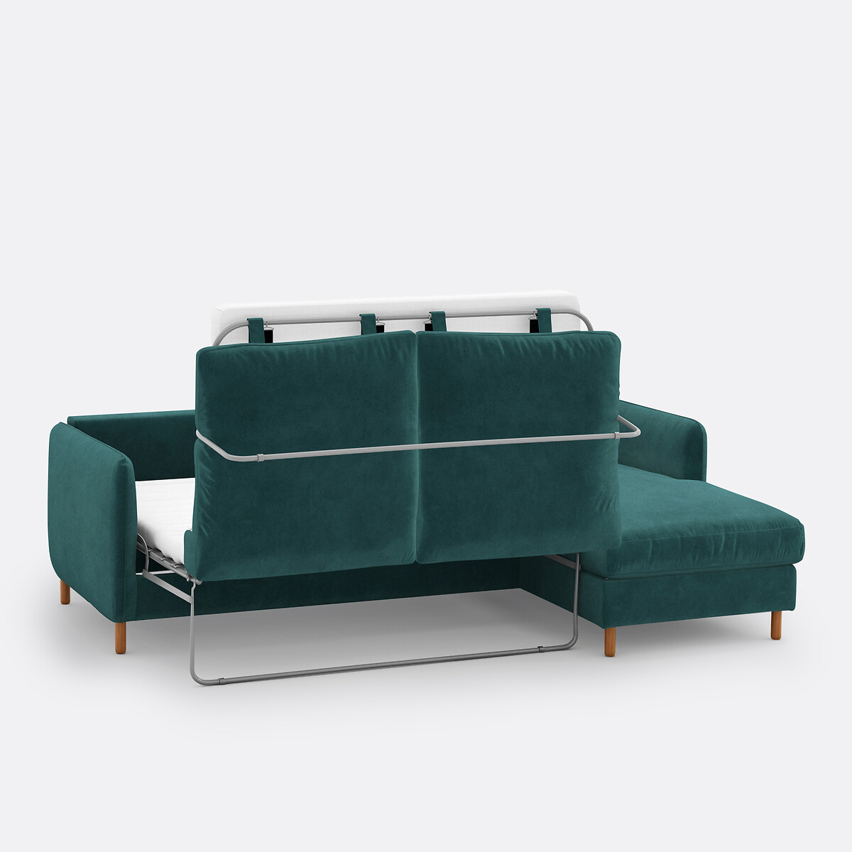 Canapé d'angle droit, convertible, 4 places, en velours, LOMÉO emeraude, LA REDOUTE INTERIEURS