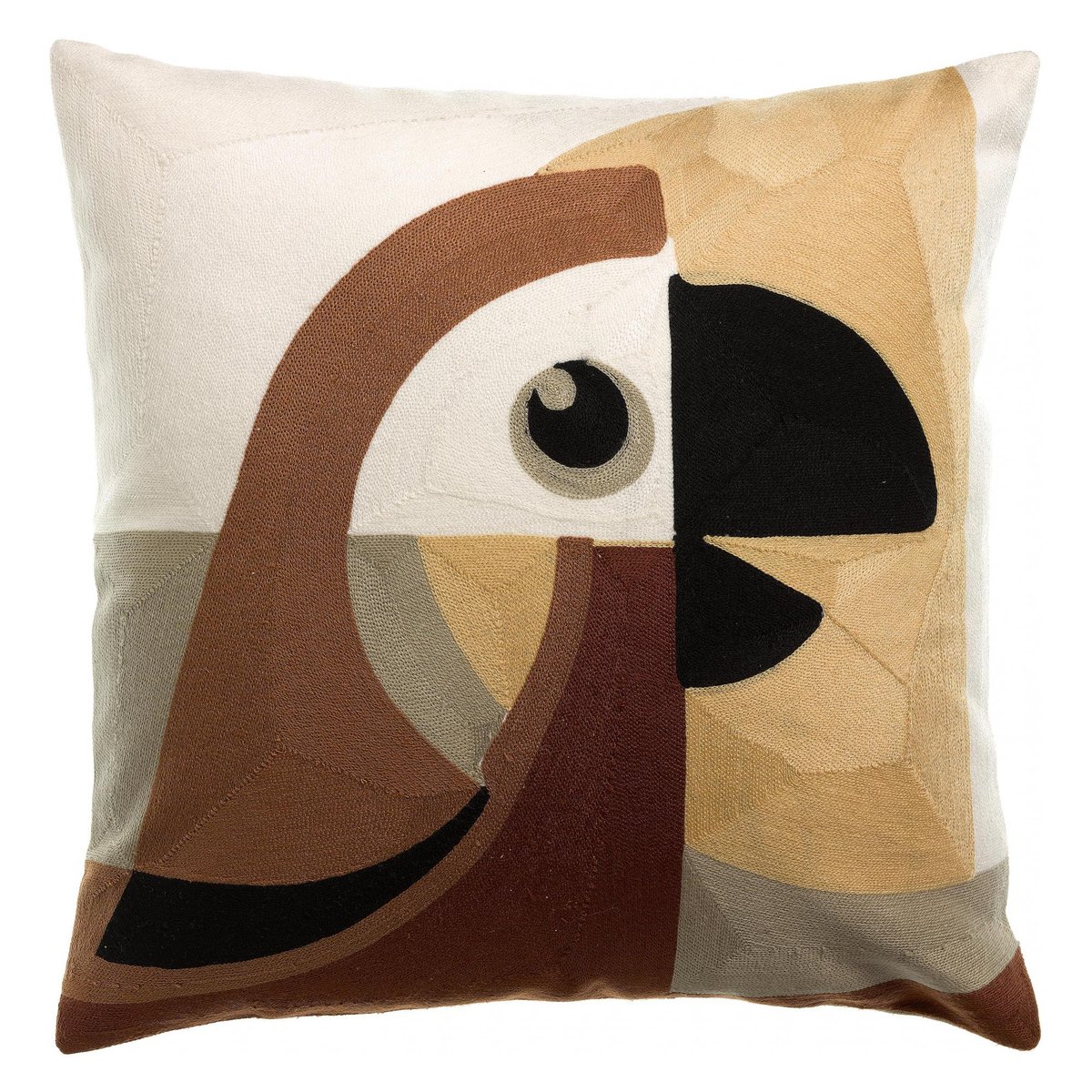 Coussin brodé Loro naturel, VIVARAISE