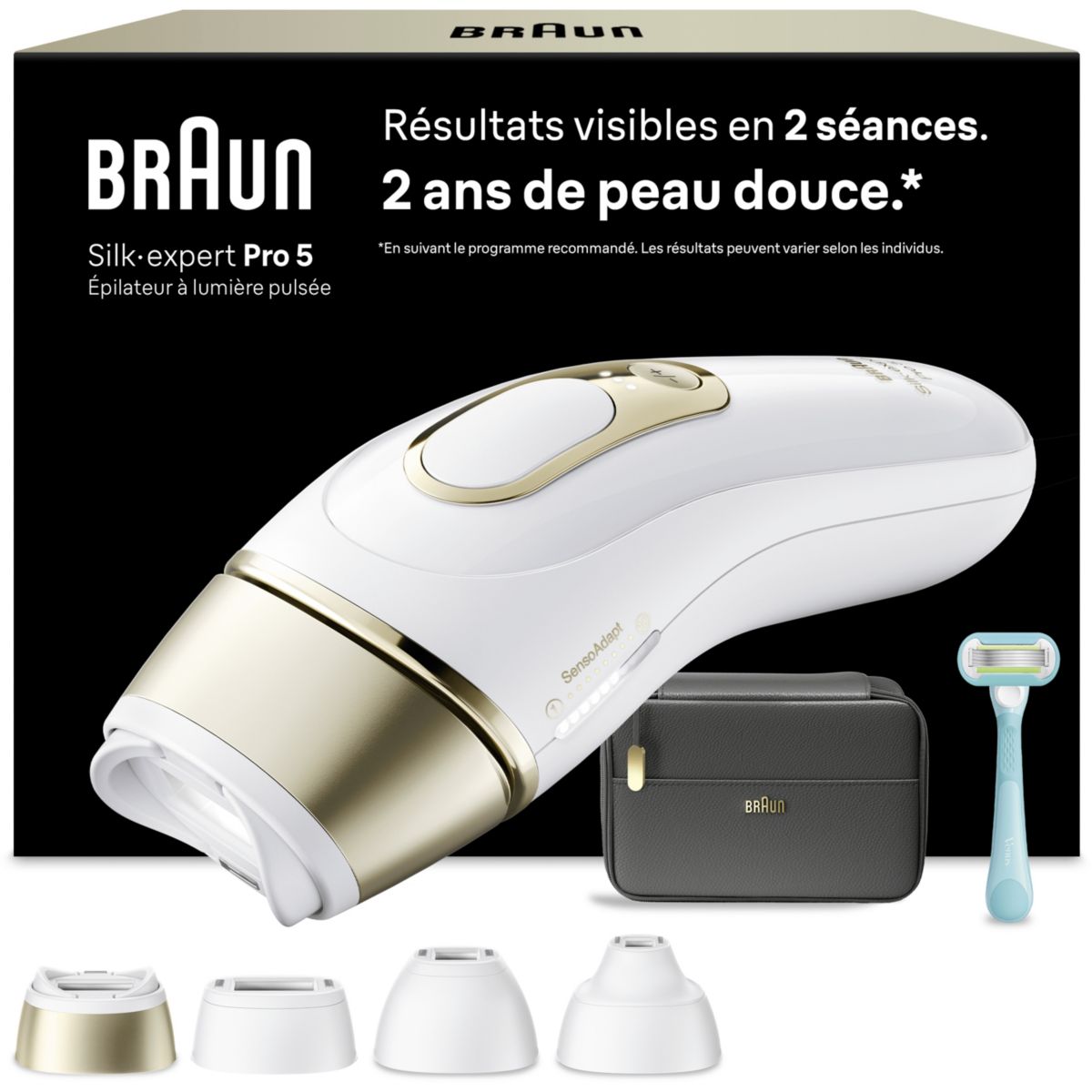 Epilateur lumière pulsée IPL PL5431 4 têtes, 1 rasoir Gillette Venus, pochette couleur unique, BRAUN