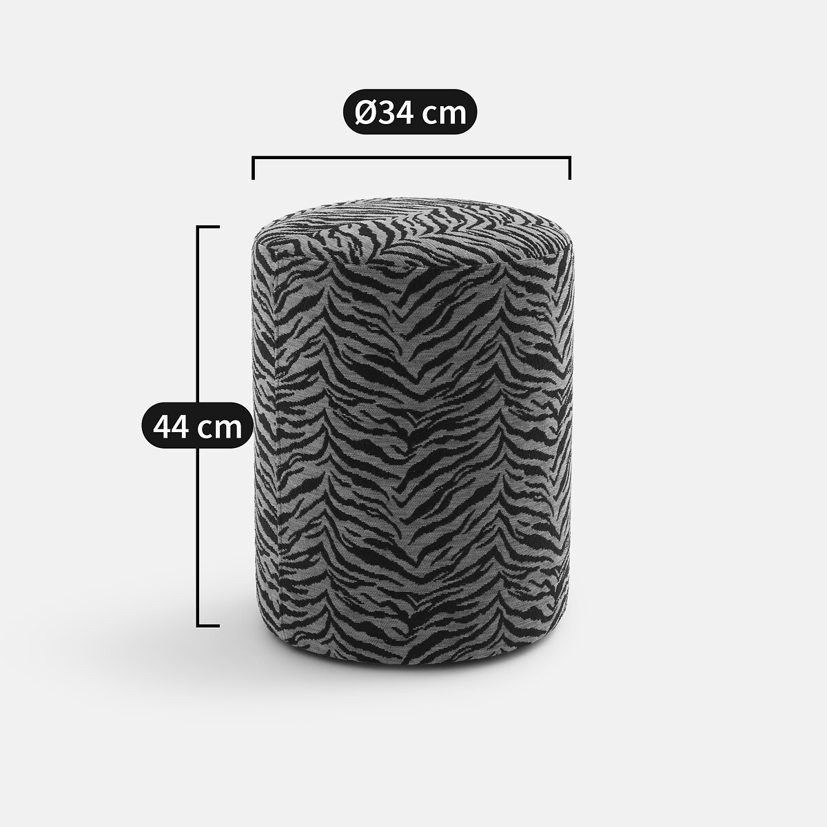 Pouf en tissu texturé, motif tigre, POLINA tigre, LA REDOUTE INTERIEURS