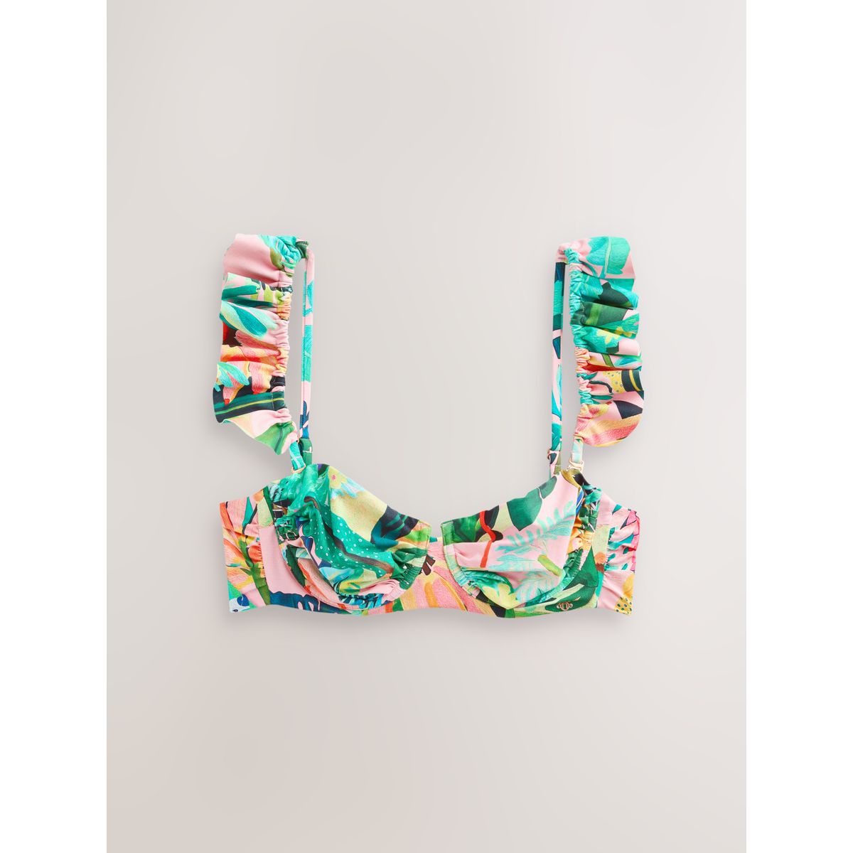Haut de bikini bandeau à bretelles volantées corail rose tropical, NEXT
