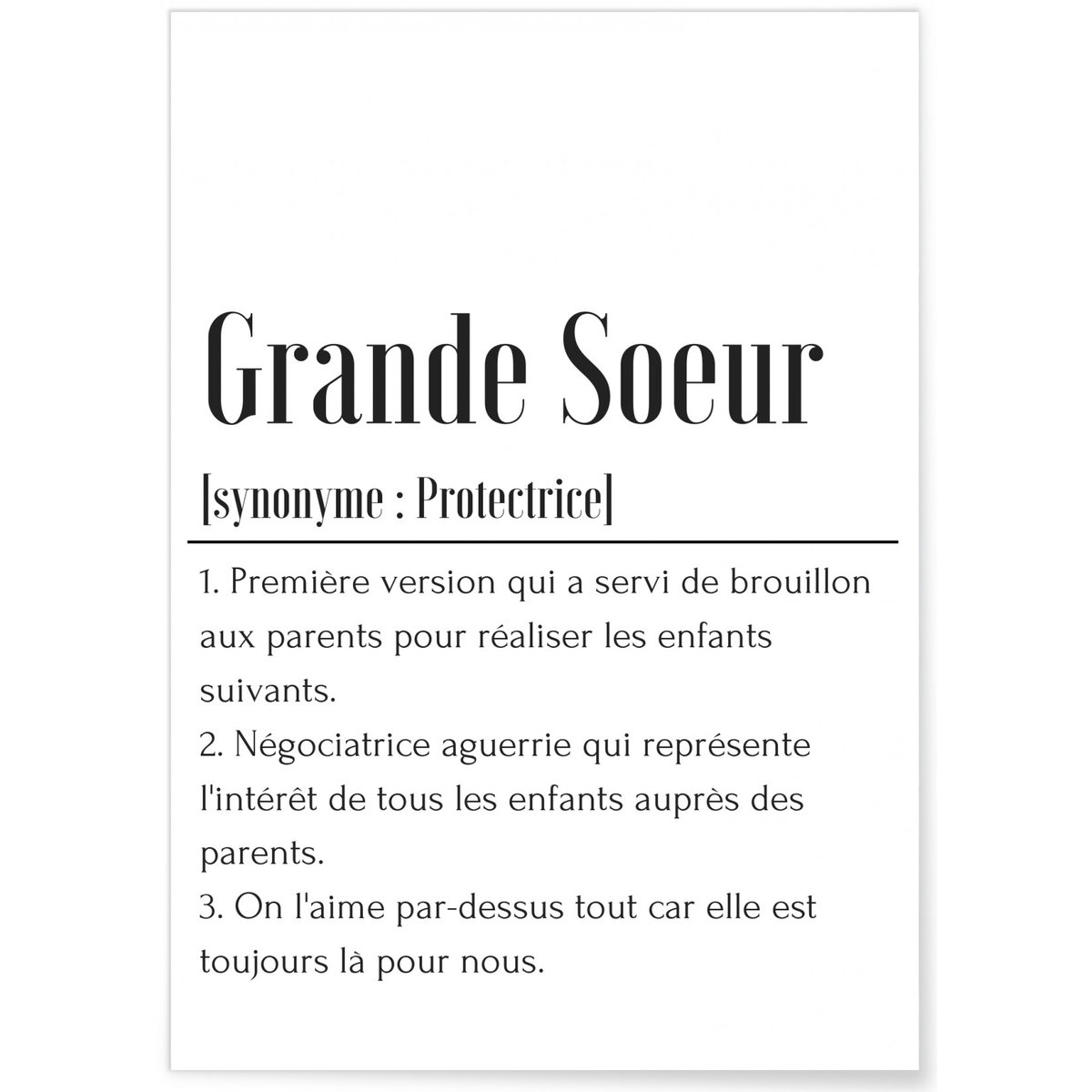Affiche Définition Grande soeur blanc, L'AFFICHERIE