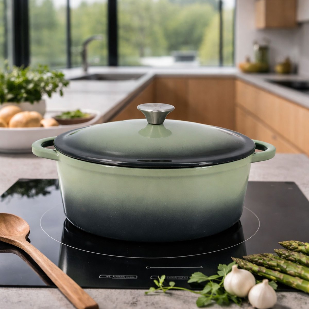 Cocotte en fonte 28cm avec anse, VOLCANO vert, MENASTYL