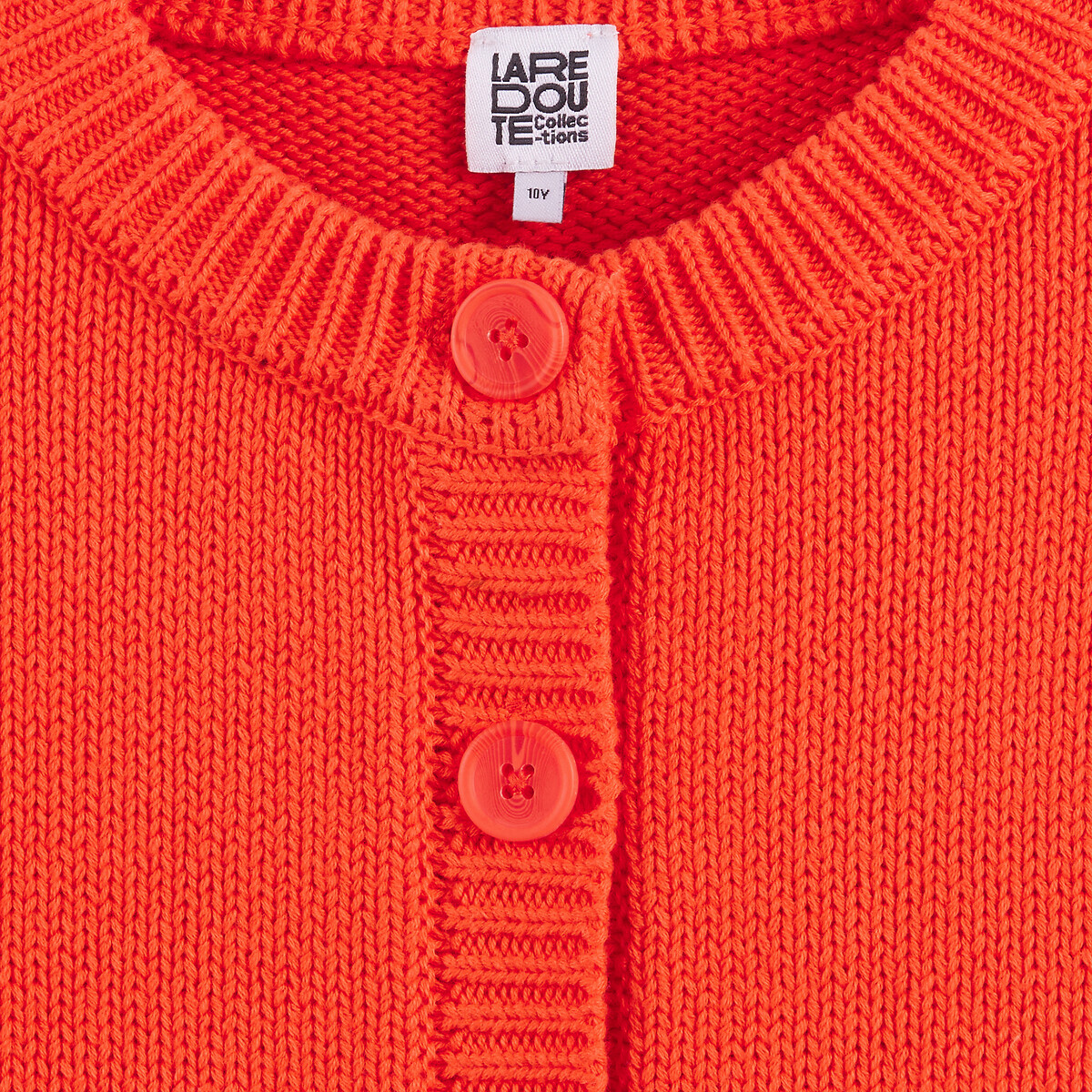 Gilet col rond en grosse maille de coton rouge, LA REDOUTE COLLECTIONS