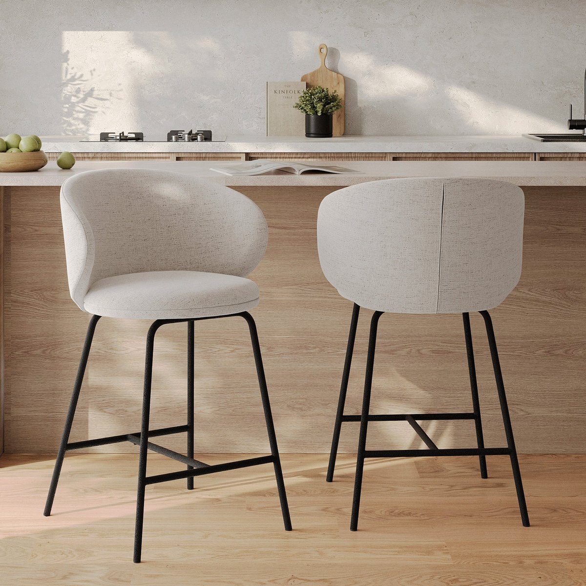 Lot de 2 chaises pour îlot central en tissu 68 cm - CÉCILIA gris clair chiné, MAISON PAVANE