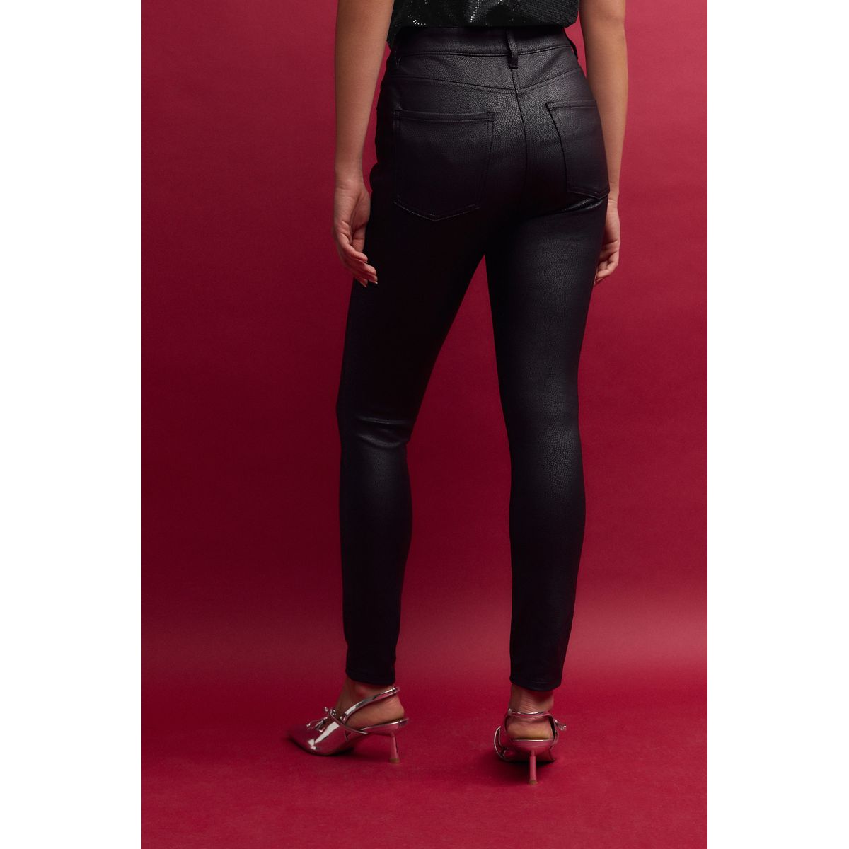 Pantalon en maille point de rome enduit noir, NEXT