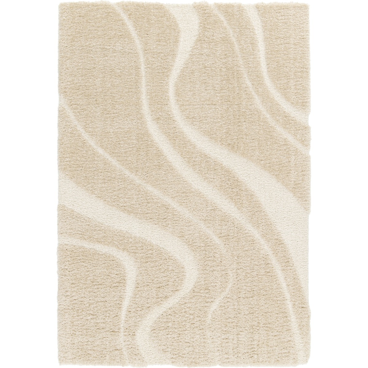 Tapis shaggy doux à relief graphique ORGANIC WAVES beige, THE DECO FACTORY