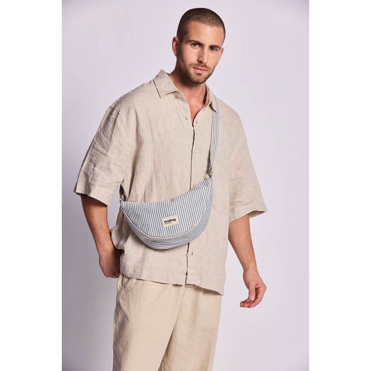 Andrea Striped Half-Moon Bum Bag blue stripes, HINDBAG