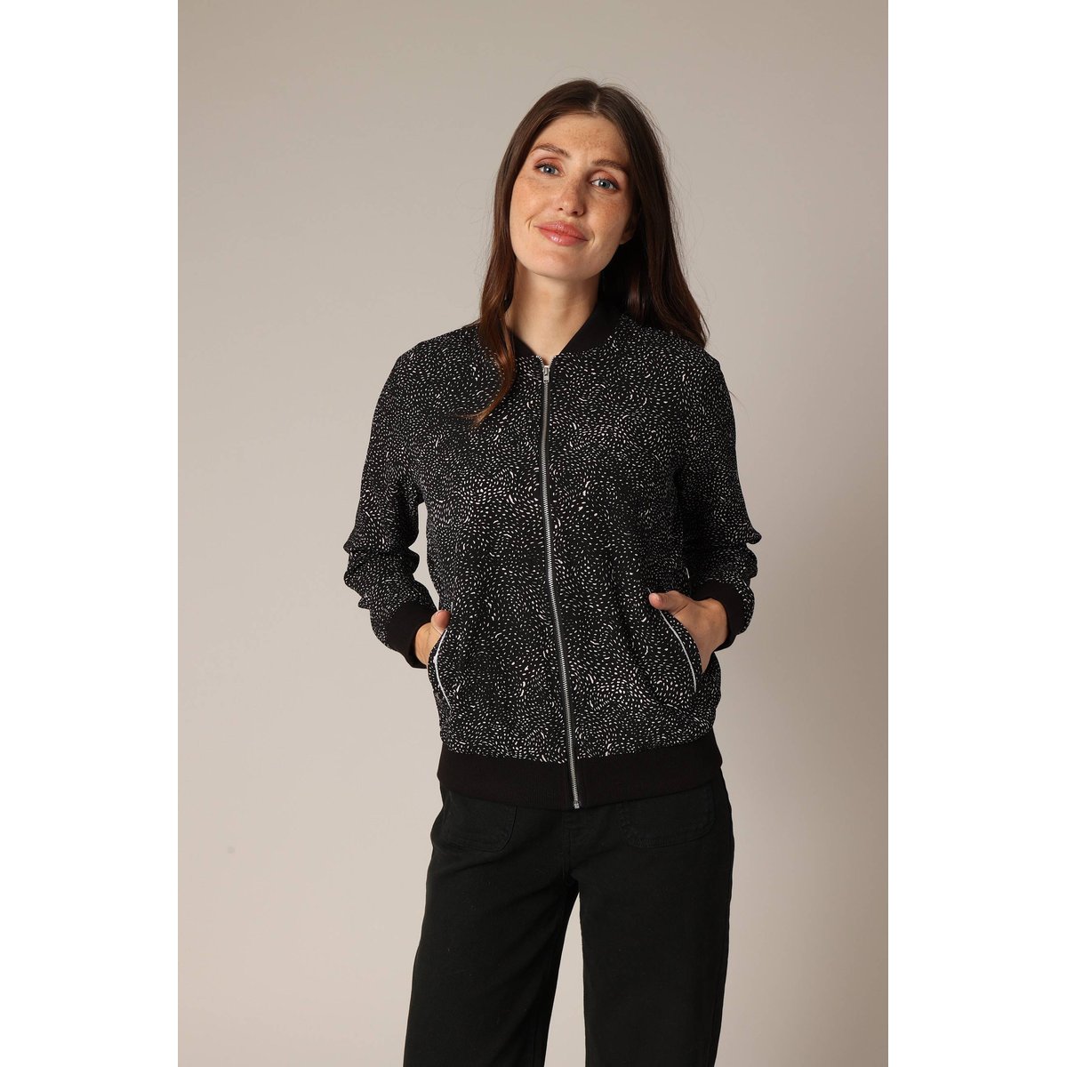 Blouson aviateur zippé pour femme ELIZARA noir, DEELUXE