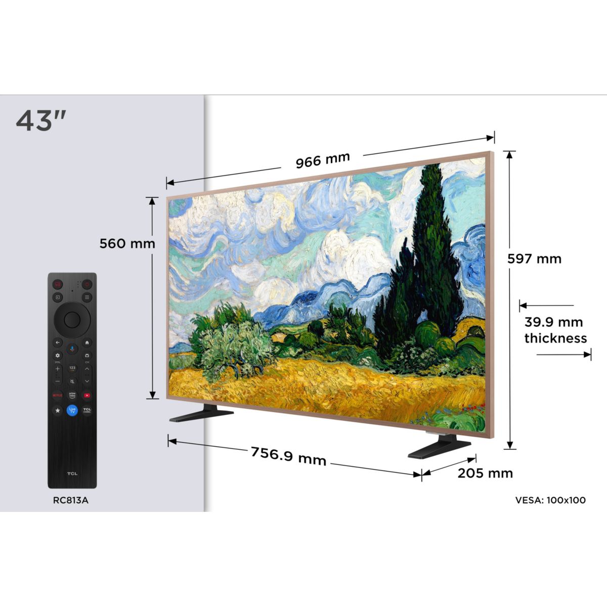 TV LED 43A400 PRO (2026) 43" (109 cm) couleur unique, TCL