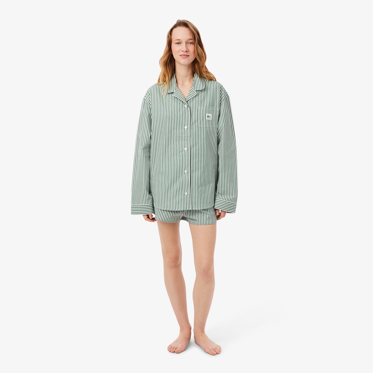 Ensemble de pyjama rayé popeline oversize vert-291, LACOSTE