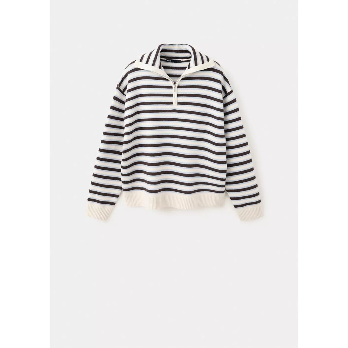 Pull-over rayures col montant chocolat, MANGO