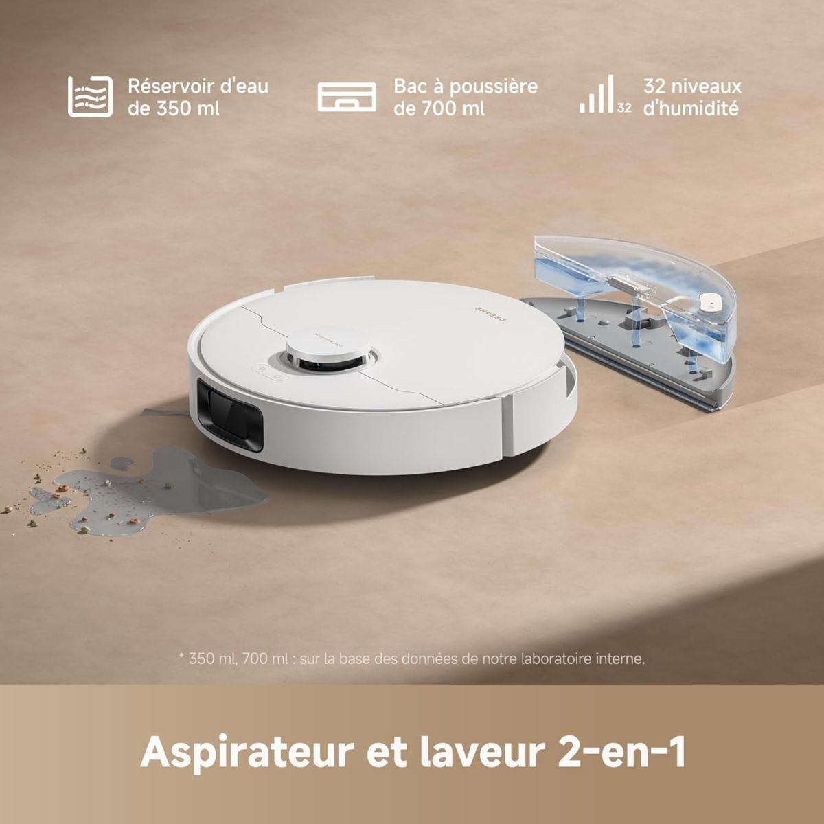 Robot Aspirateur Laveur D20 White couleur unique, DREAME
