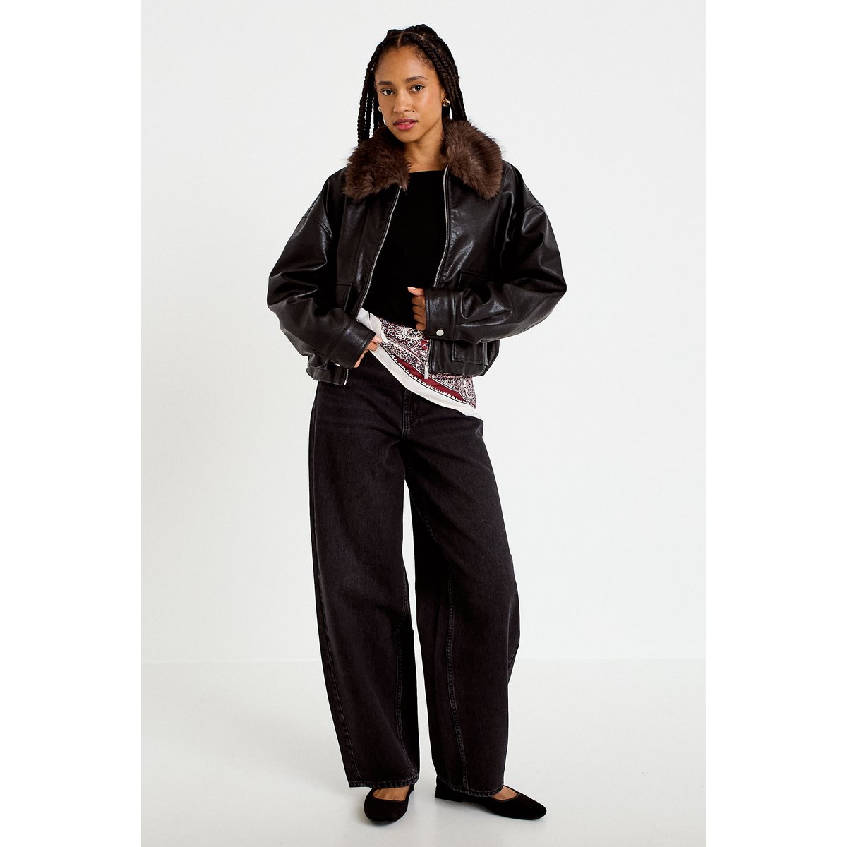 Pull oversize col bateau manches longues noir, CACHE CACHE