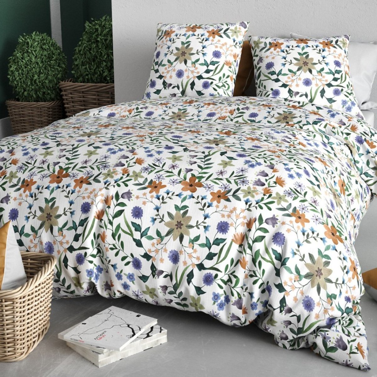 Housse De Couette 100% Coton 57 Fils + 2 Taies D'oreiller multicolore, DECORATIE