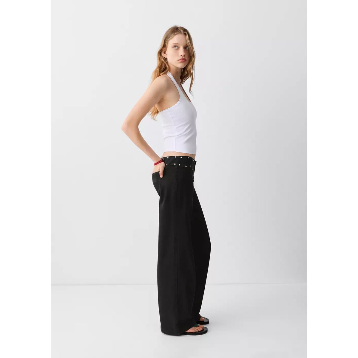 Jean low waist à clous permanents black denim, MANGO TEEN