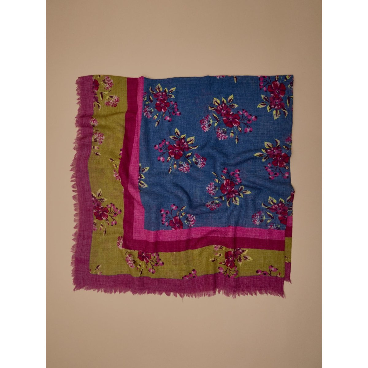 Foulard imprimé en laine bleu, CYRILLUS