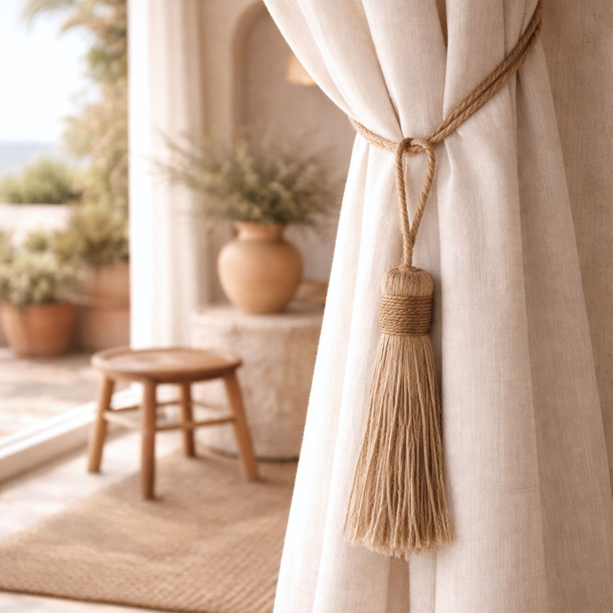 Embrasse pompon naturel -  LOJI marron brun, HOME MAISON