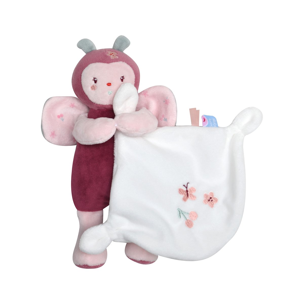 Doudou mouchoir coccinelle savina velours rose, SUCRE D'ORGE