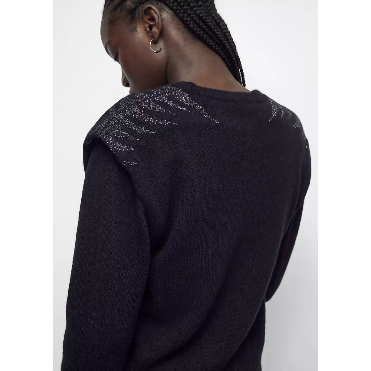 Pull en maille détail brillant aux épaules noir, MANGO TEEN