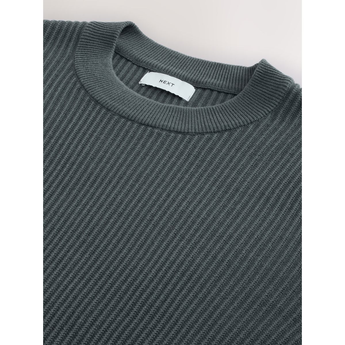 Pull regular col rond côtelé gris ardoise, NEXT