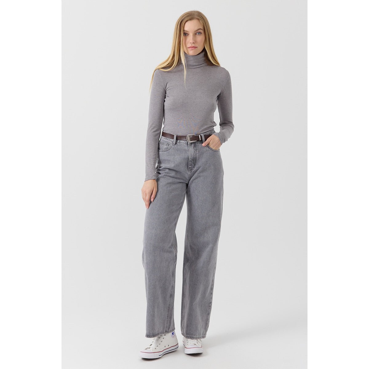 T-shirt gris coupe ajustée col roulé manches longues ELIZA gray, ARTLOVE