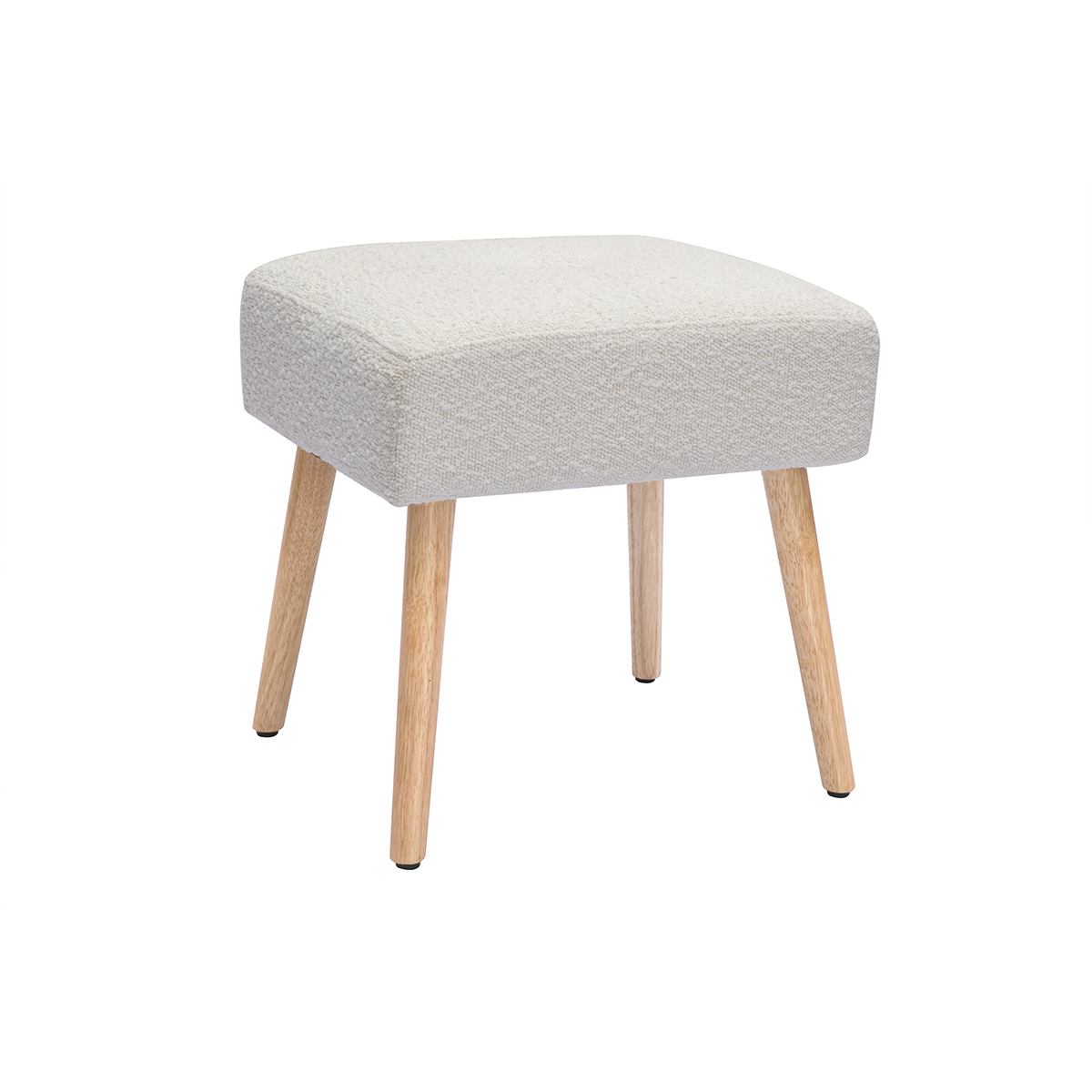 Tabouret bas en tissu effet velours texturé terre brûlée et bois clair massif H46 cm GUESTA blanc, MILIBOO