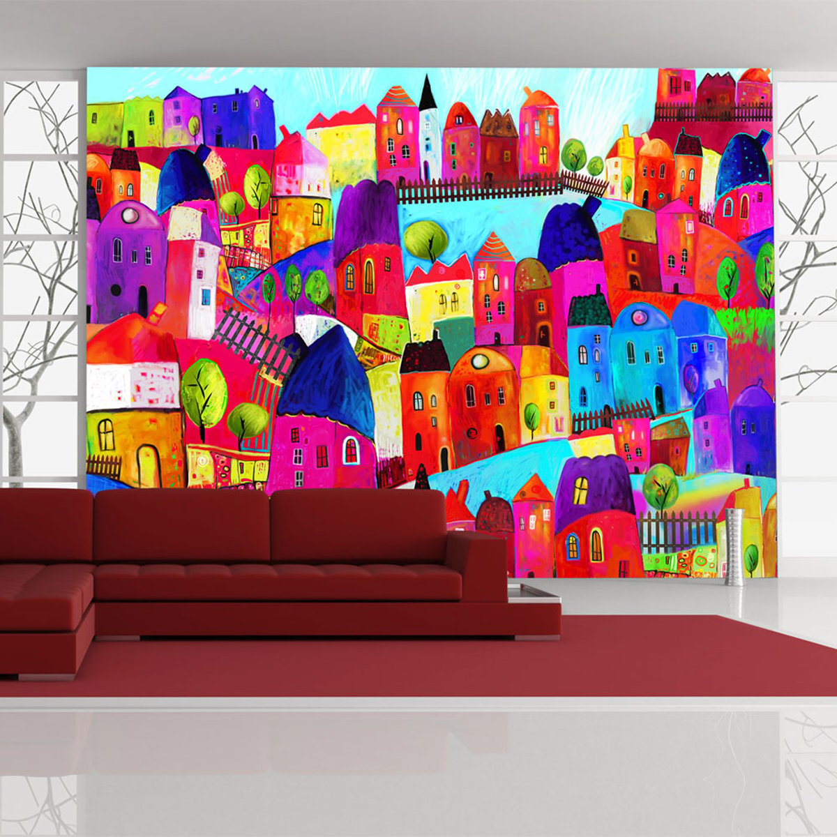 Papier peint intissé panoramique Pour enfants Rainbow-hued town multicouleur, EDEN