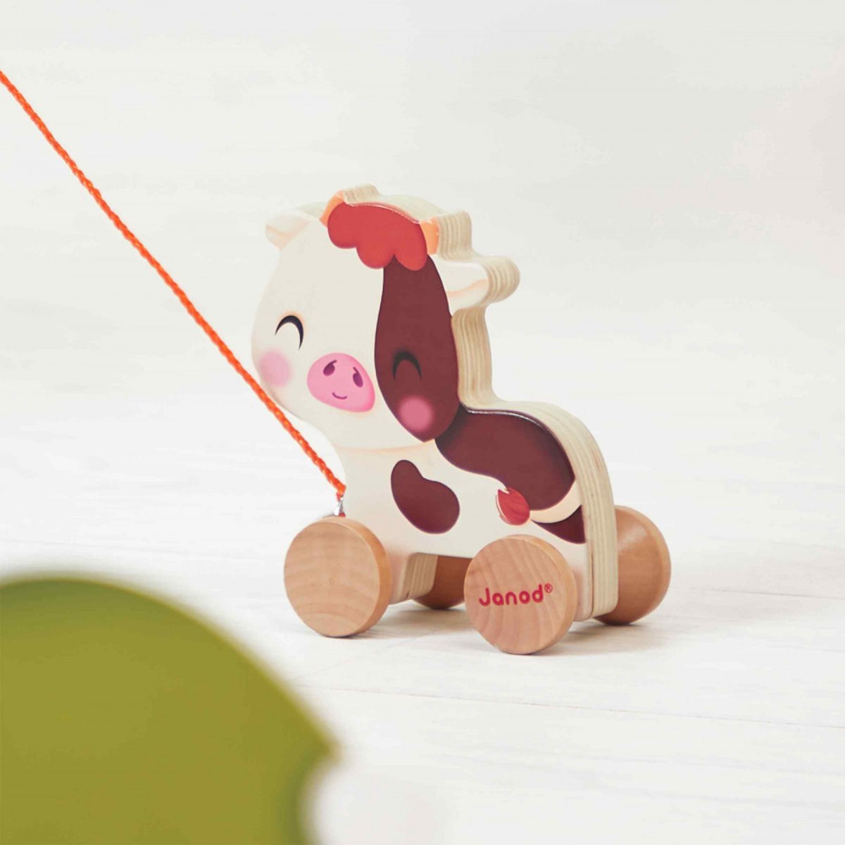 Jouet À Tirer En Bois, Vache À Promener couleur unique, JANOD