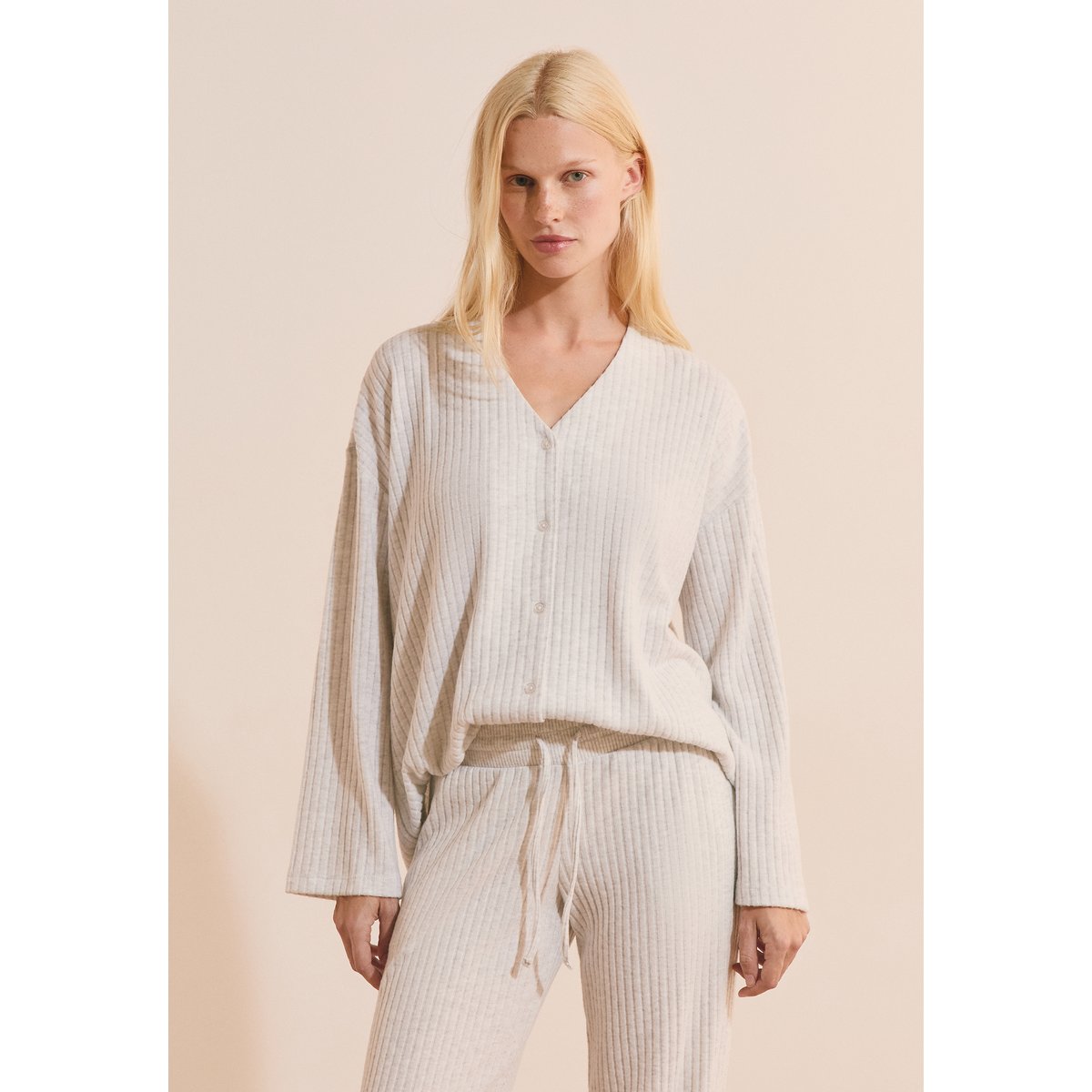 Gilet de pyjama côtelé BERENICE gris, ETAM