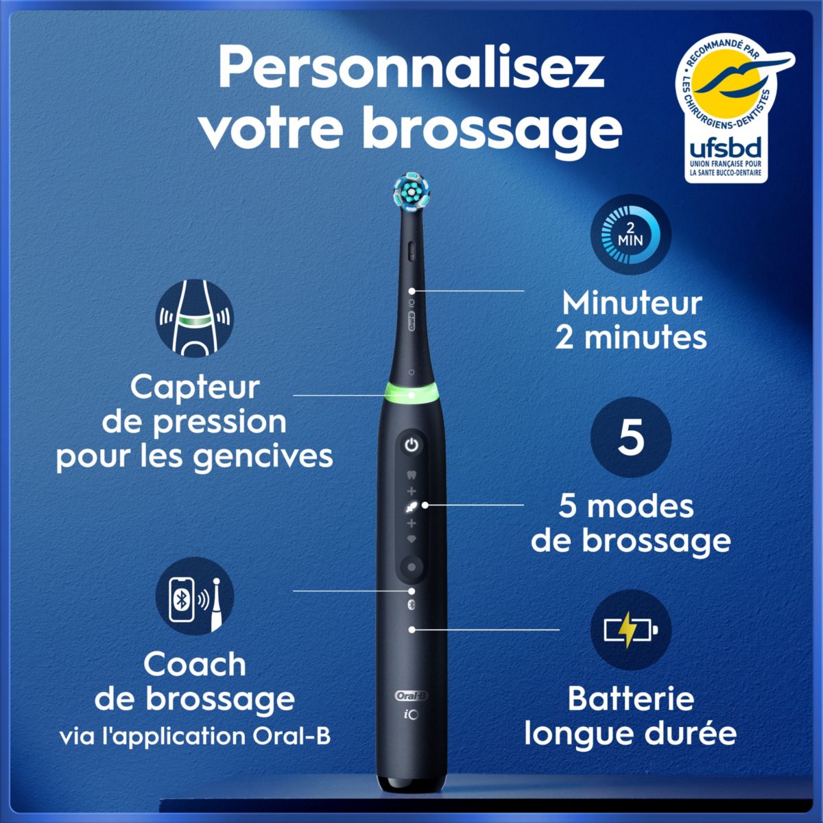 Brosse à dents électrique iO5 Duo Matt Black/Quite White couleur unique, ORAL B