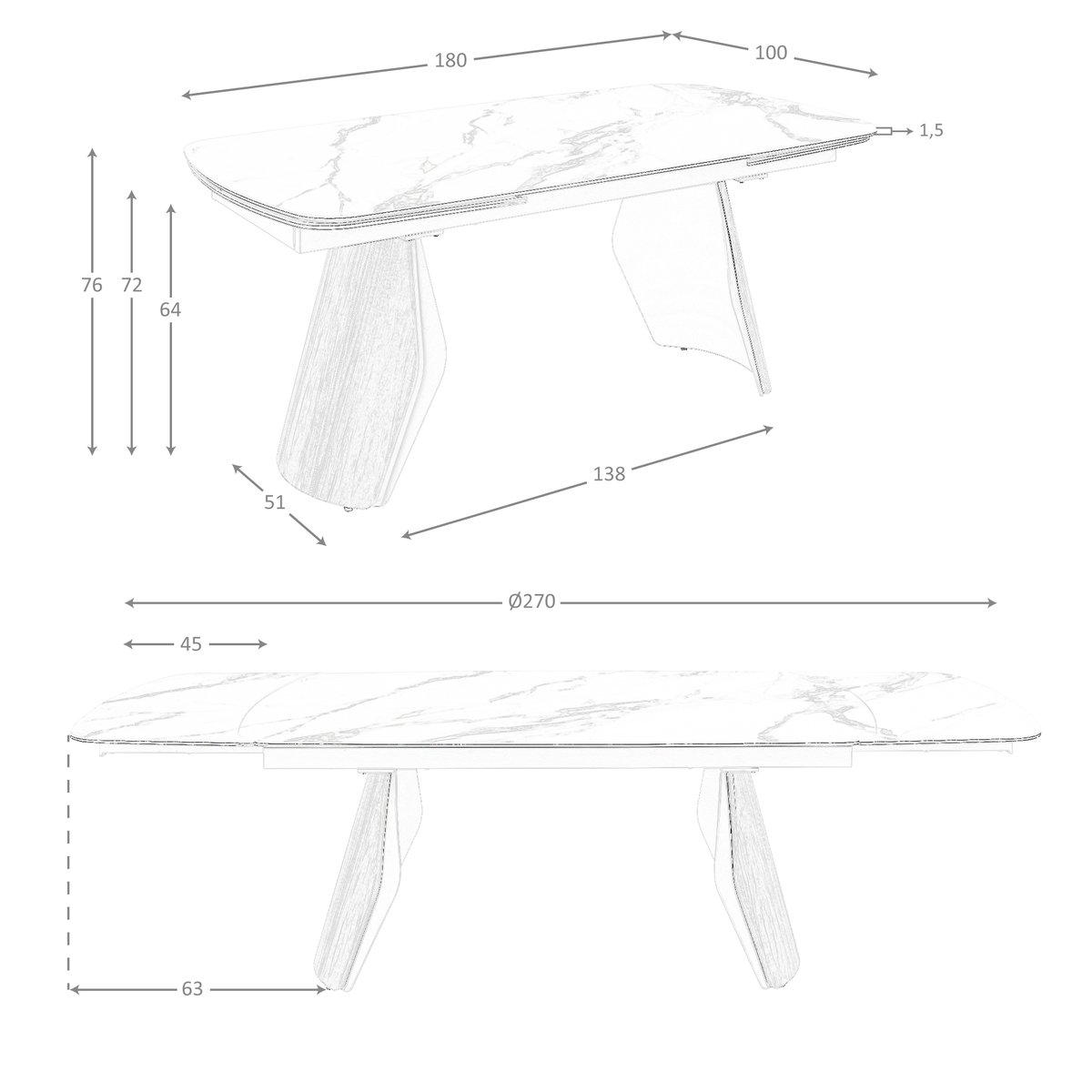Table de salle à manger extensible ovale en forme de tonneau en marbre porcelanique, acier et bois blanc | sable | noyer, ANGEL CERDA