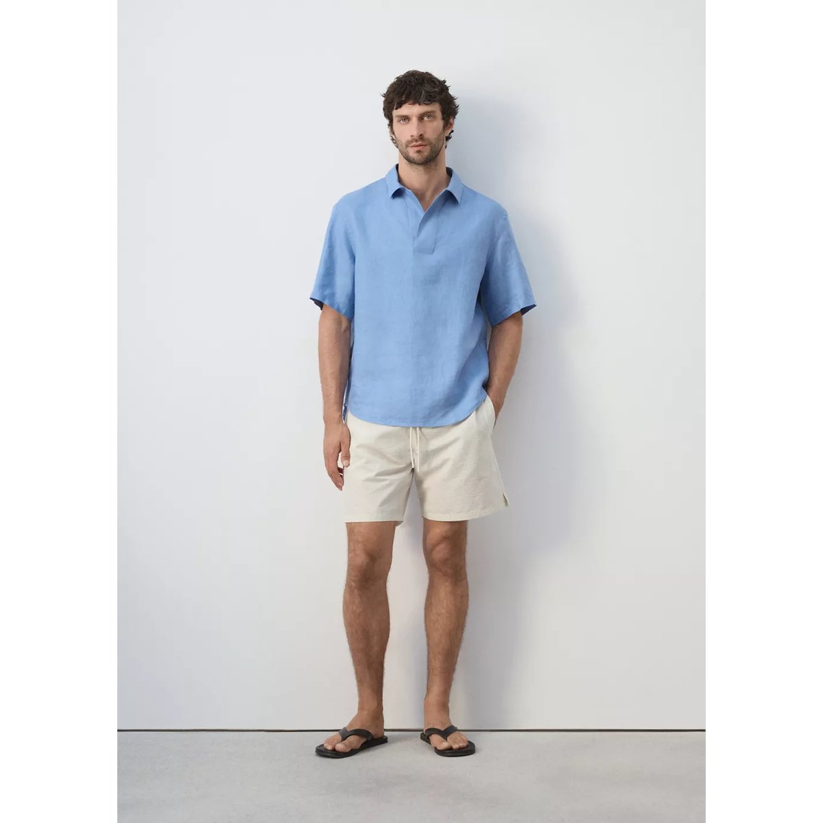Maillot de bain rayures seersucker beige, MANGO MAN