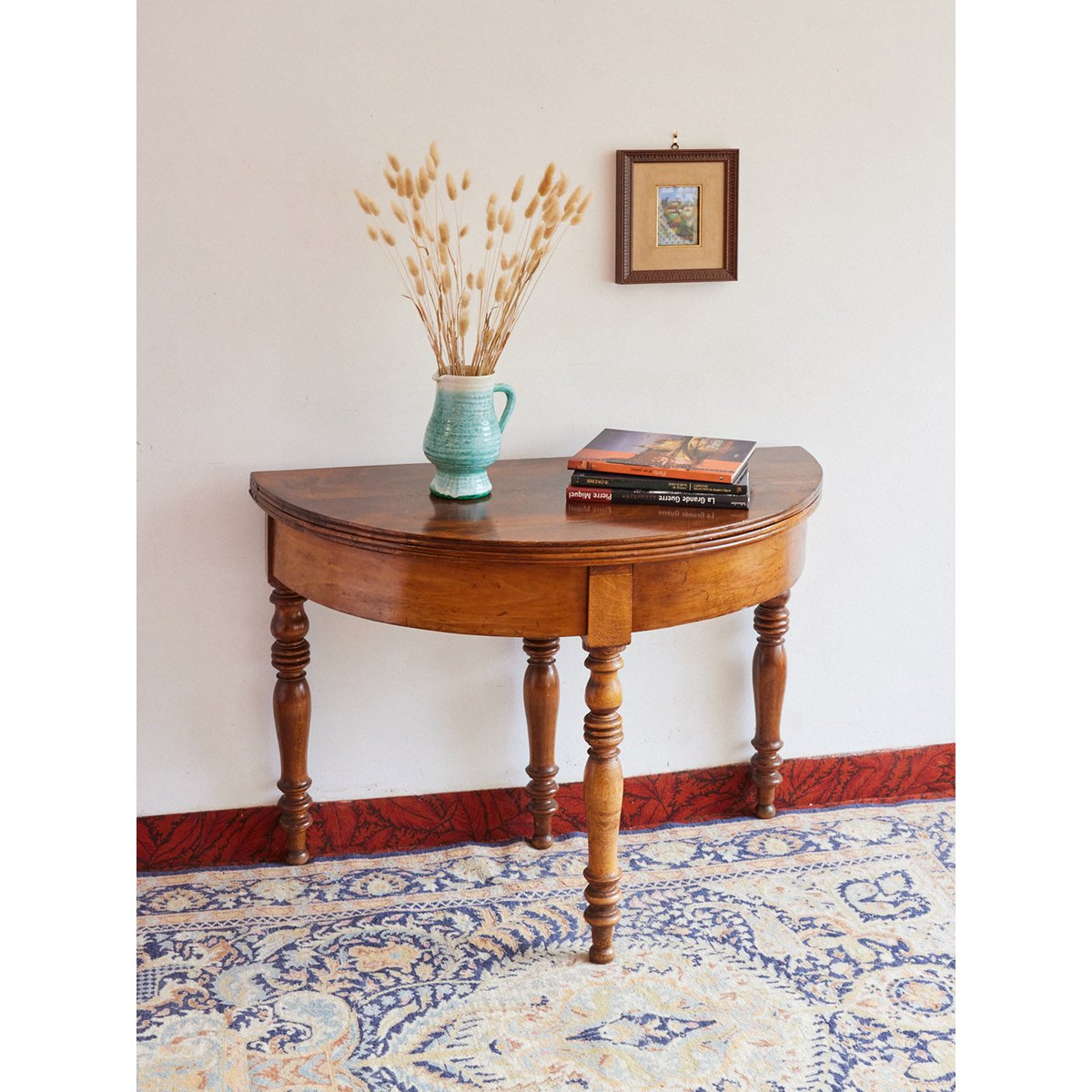 Table d'appoint demi-lune en bois Francine N°1633 - Bon état bois foncé, DEBONGOUT