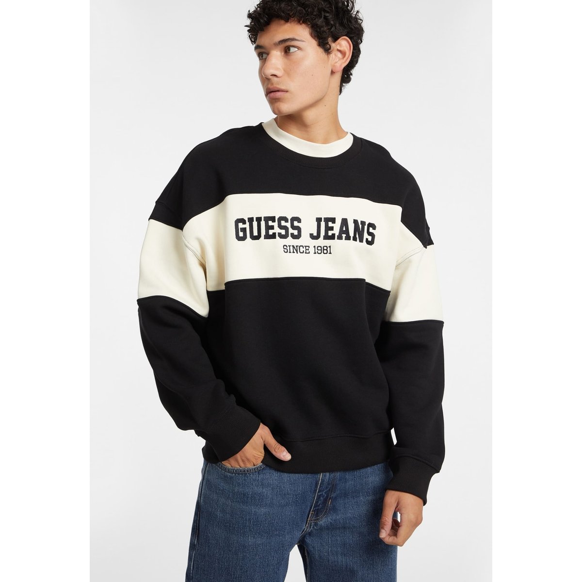 Sweat-Shirt Ras-Du-Cou Rayure Horizontale noir, GUESS