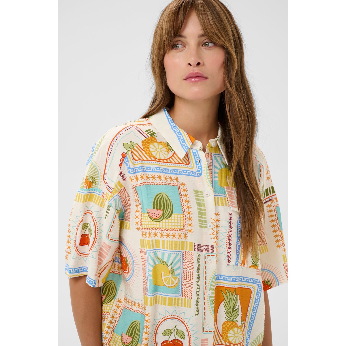 Chemise à manche courte multicolore orange fruits, CULTURE