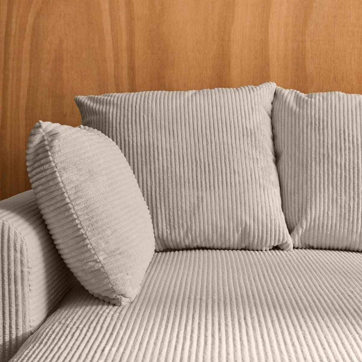 Canapé d'angle convertible réversible 3 places velours côtelé avec coffre ALMO taupe, SWEEEK