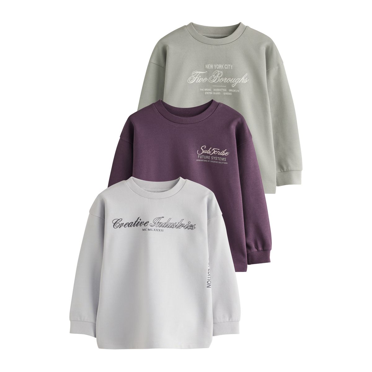 T-shirt épais à manches longues, lot de 3 gris/sauge/baie, NEXT