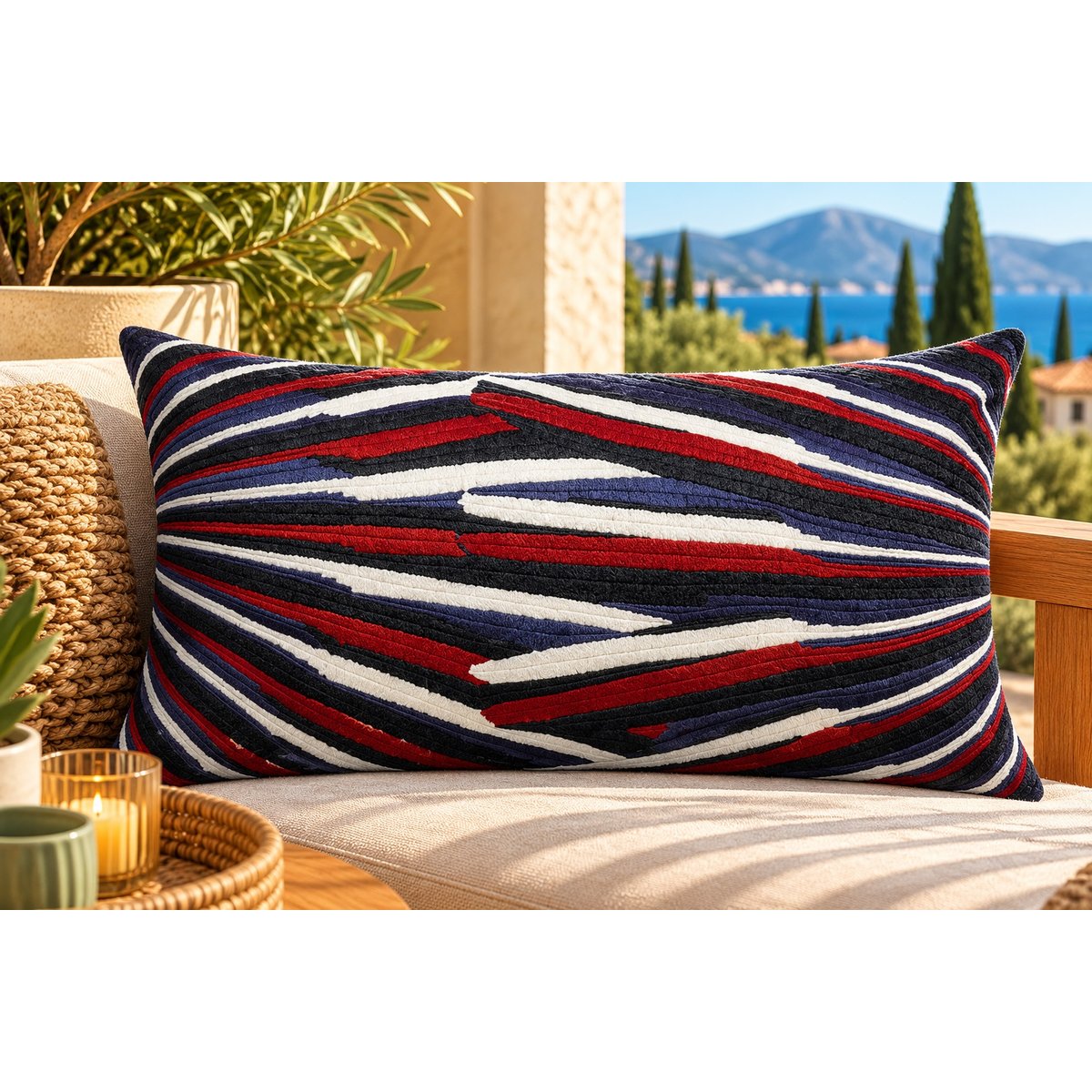 Coussin brodé Caresse Subtile rubis, EDEN