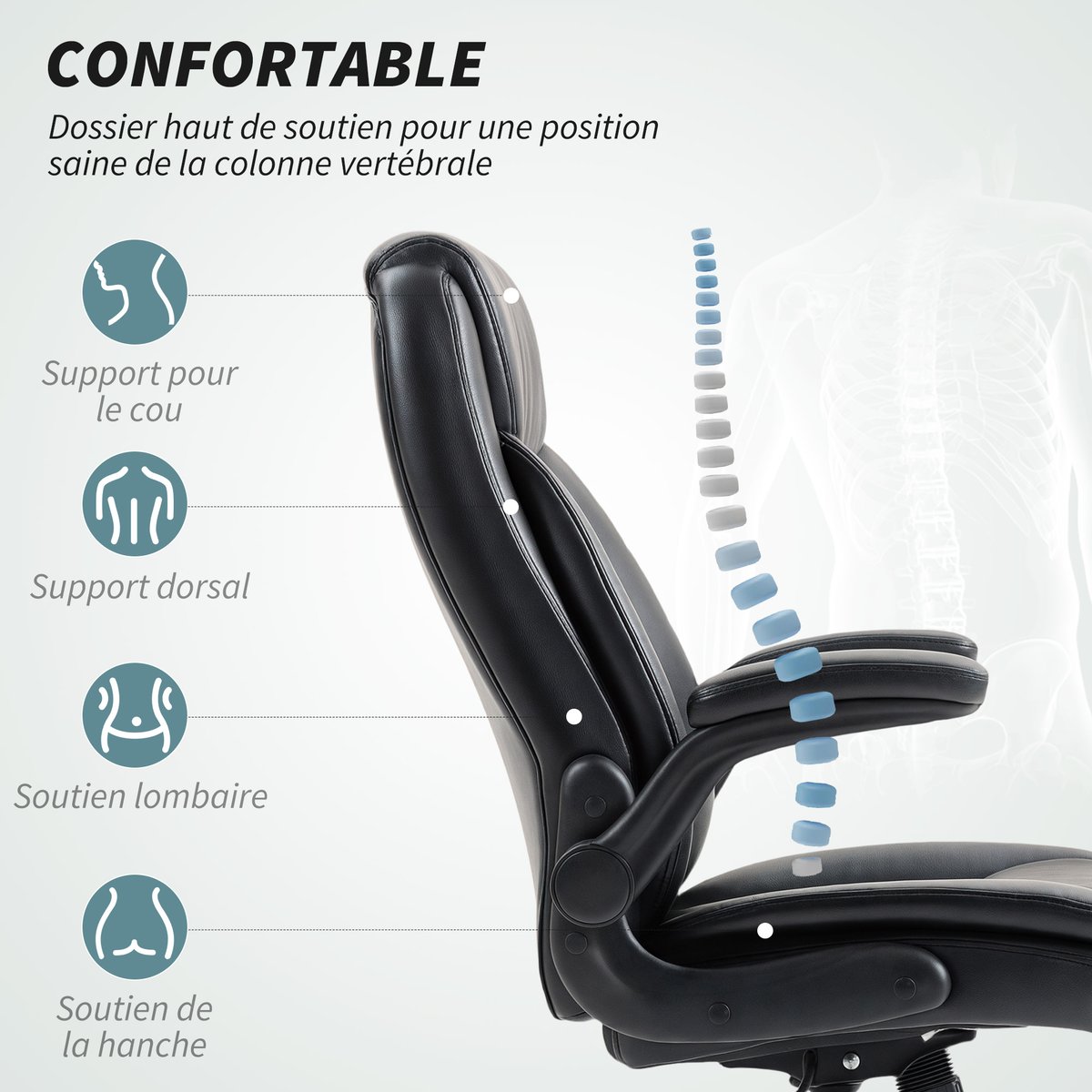 Chaise de bureau Polyuréthane noir, HOMCOM