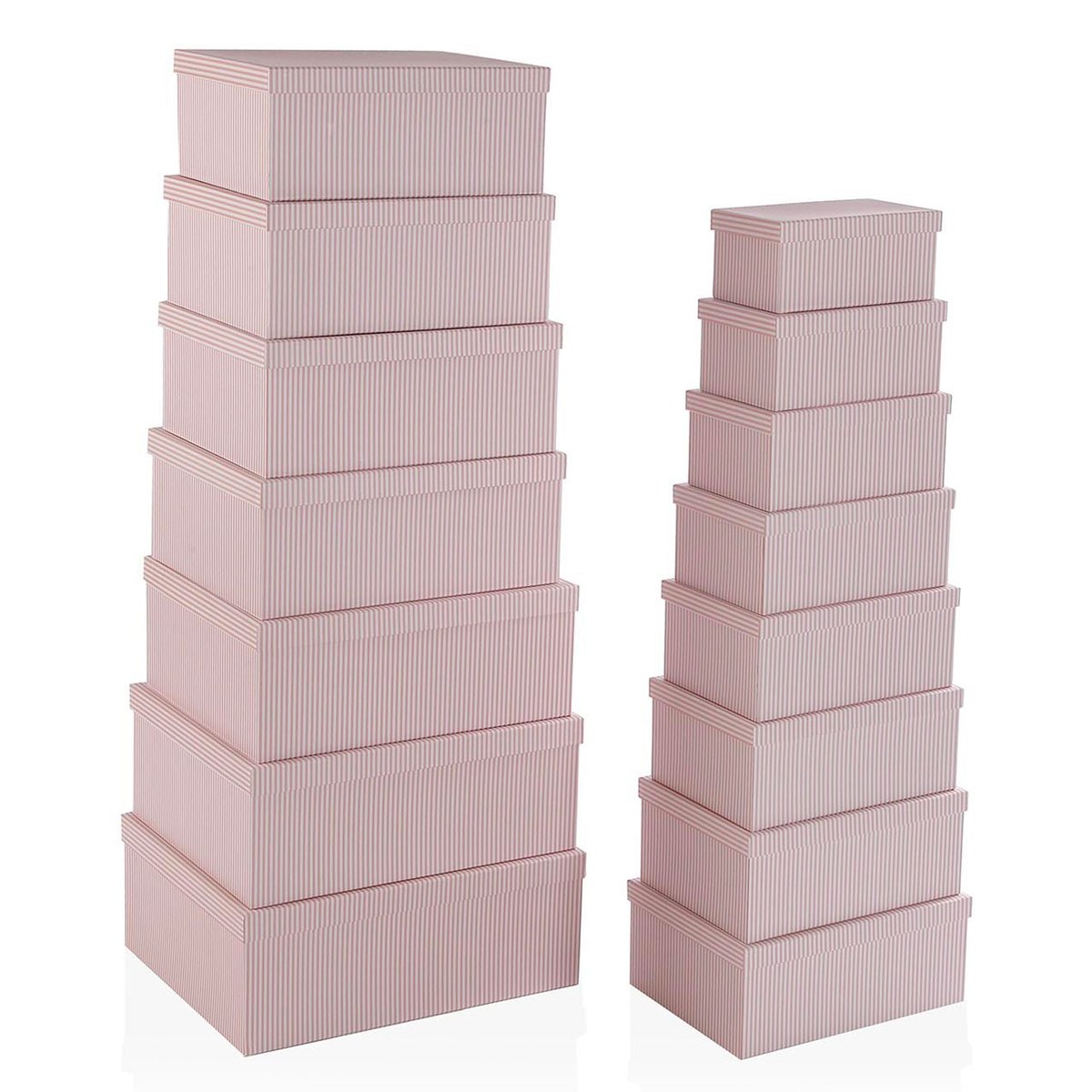Set de 15 boîtes de rangement rayées blanc et rose rose, VERSA