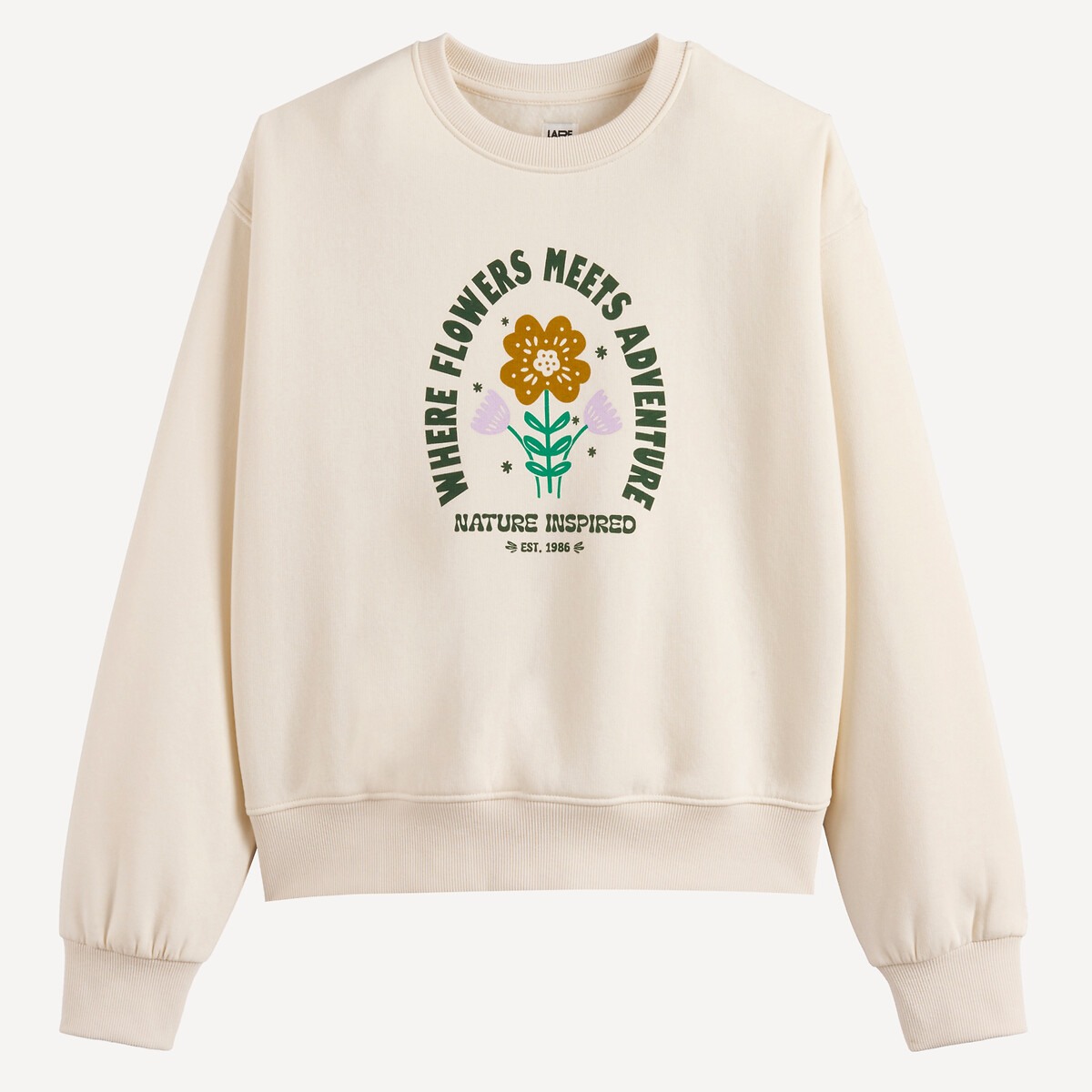 Floral Print Fleece Crew Neck Sweatshirt ecru , LA REDOUTE COLLECTIONS