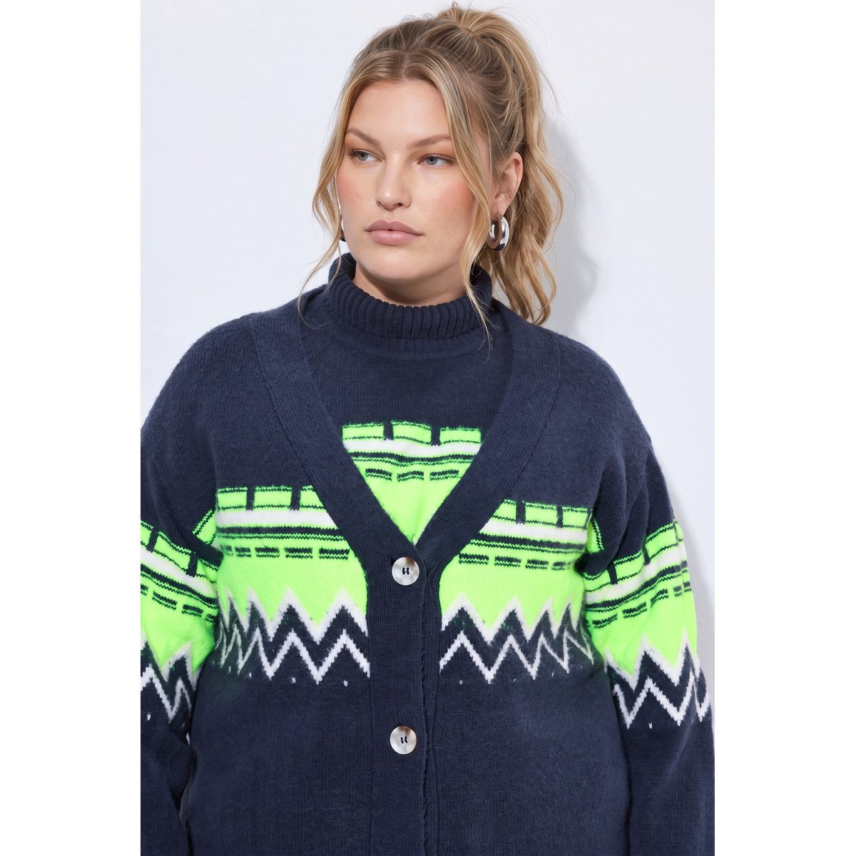 Cardigan motif norvégien vert fluo, ULLA POPKEN