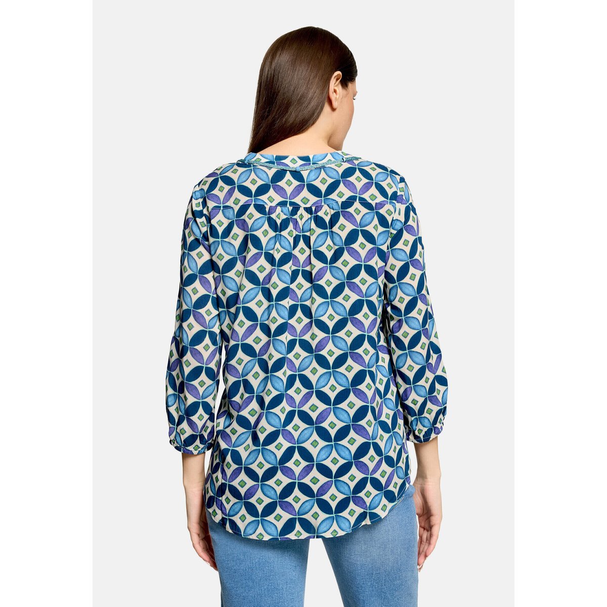T-shirt façon blouse à laçage bleu/vert, CARTOON