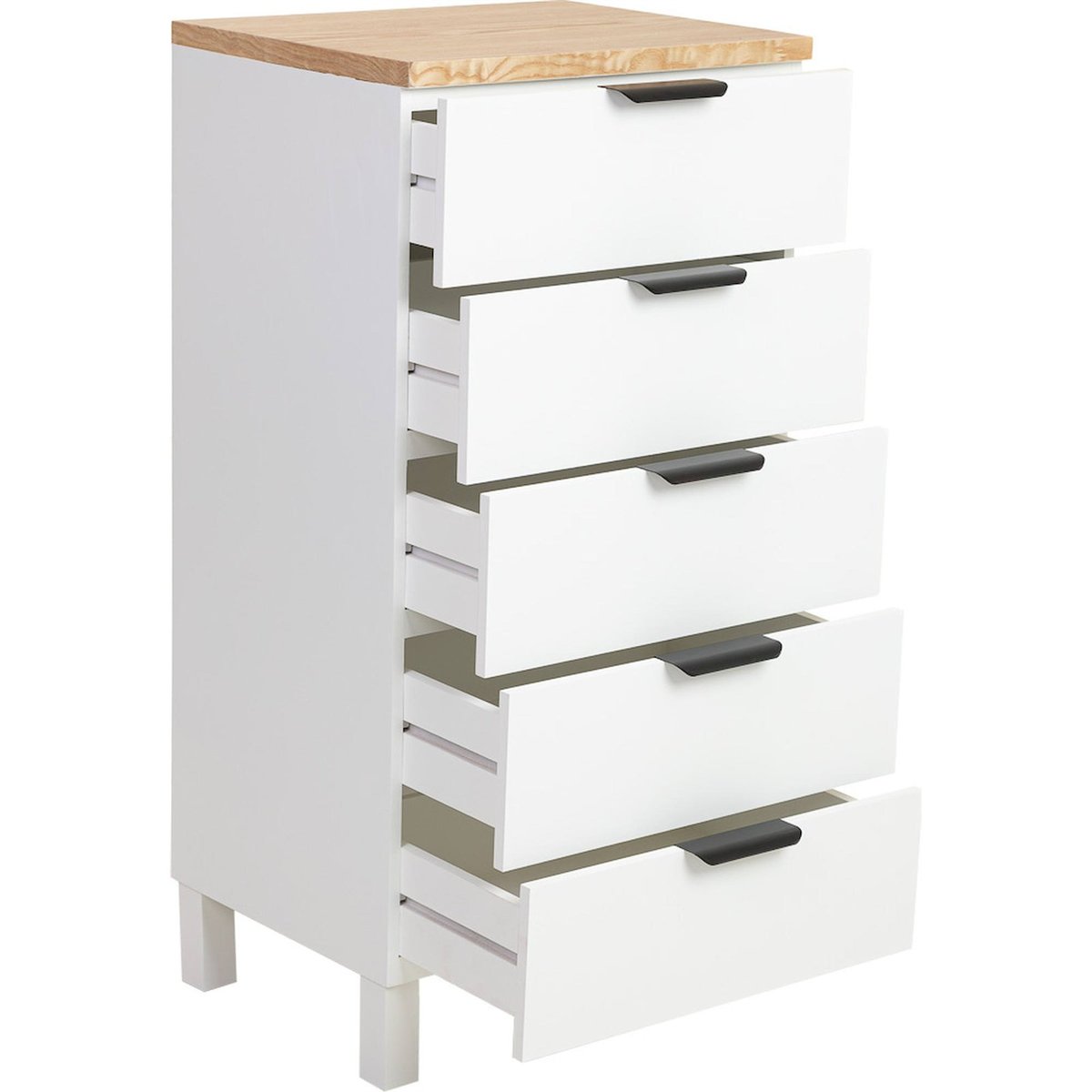 Chiffonnier en bois 5 tiroirs rectangulaire blanc et bois naturel, RECOLLECTION