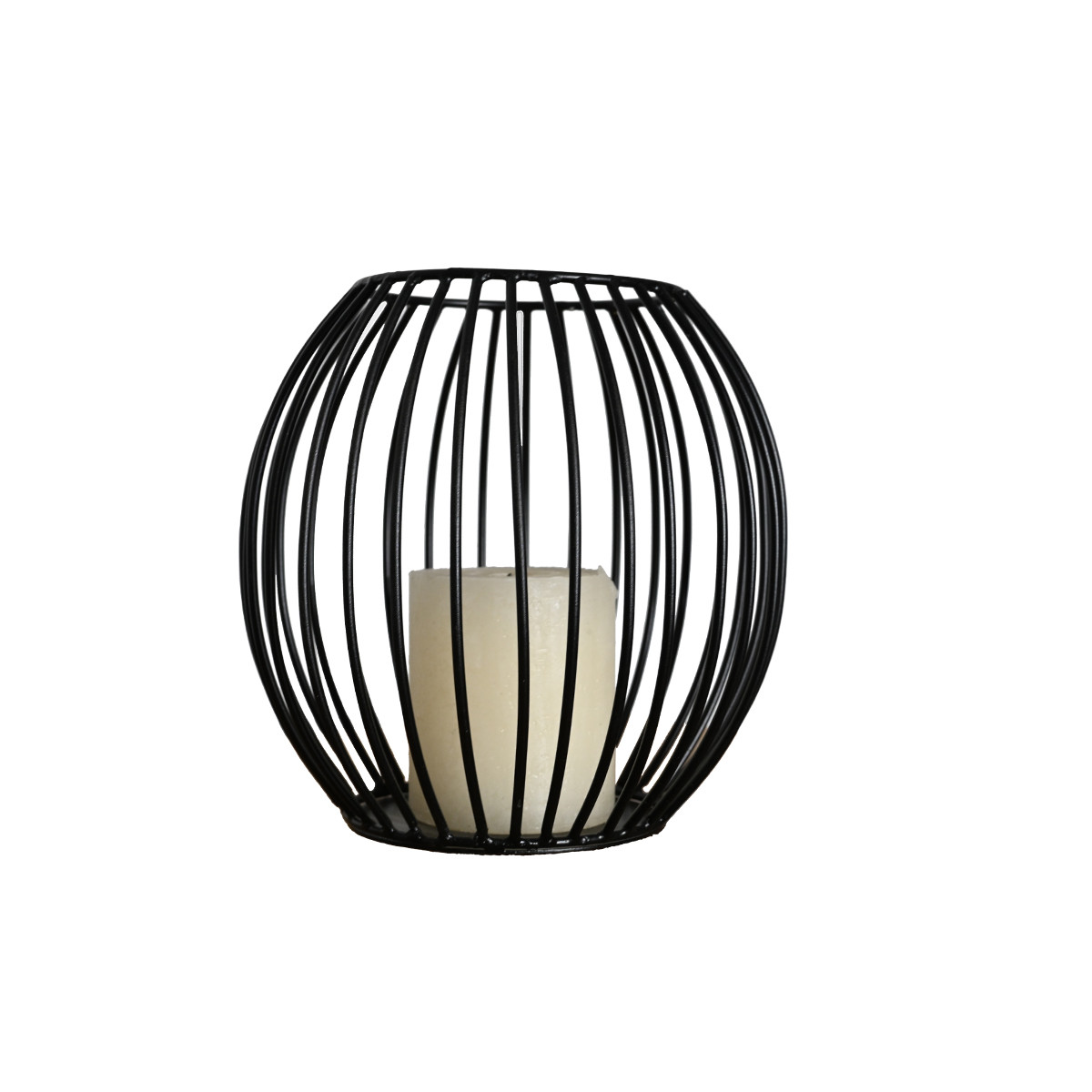 Photophore métal rond 18x17 cm KEMI BLACK couleur unique, SENSEI MAISON